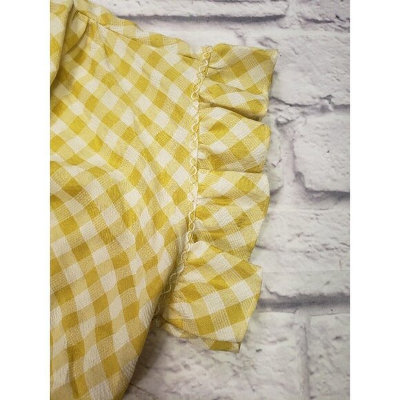 Max Studio Womens Size Large Yellow White Gingham Check Short-Sleeve Blouse - Picture 3 of 7